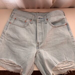 Light Wash Distressed Denim Cutoff Shorts